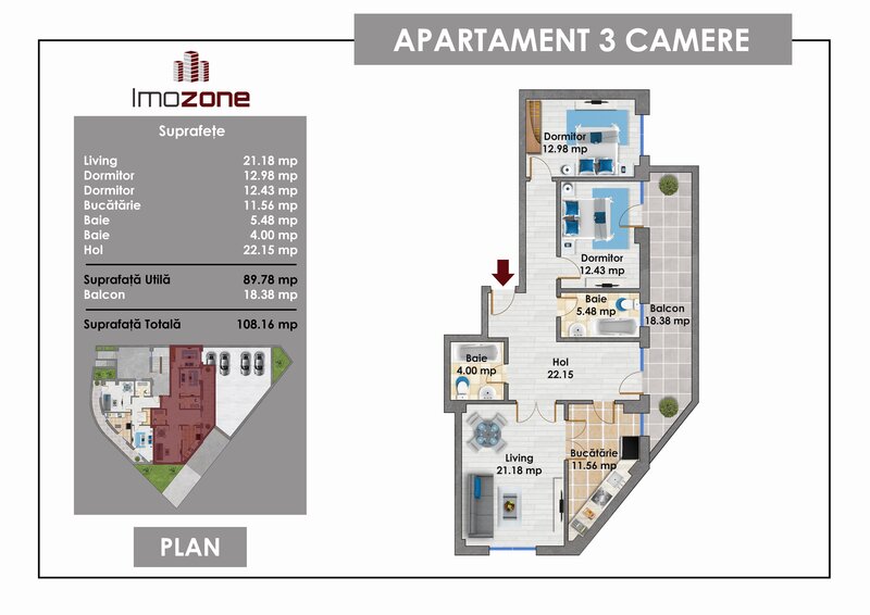 Crangasi, 3 camere, bloc nou, 109mp, parter inalt